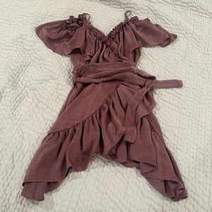 Misa Los Angeles Valerya off shoulder ruffle wrap dress in mauve XS